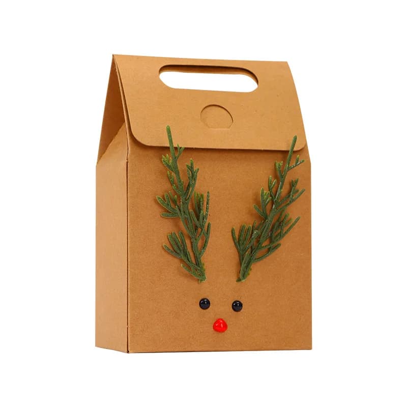 Kraft paper bag Christmas gift, brown, 20,00x14,00x8,00 cm, transparent window, kraft paper, 1 piece, animated cardboard bag, snack