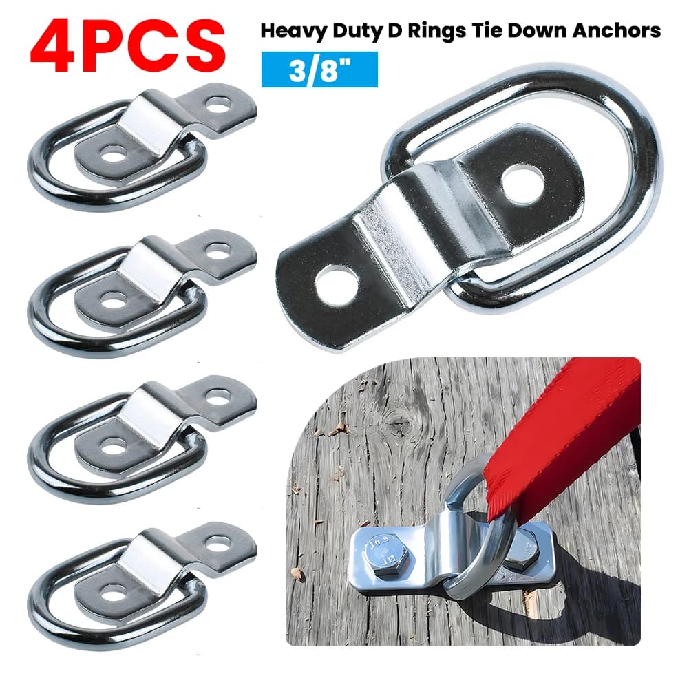 4Pcs 3/8" Surface Floor Mount Tie Down Ring 2400LBS Goods Tie Down Surface Mount D-Ring Trailer Lorry Truck Marine Rope Fastener