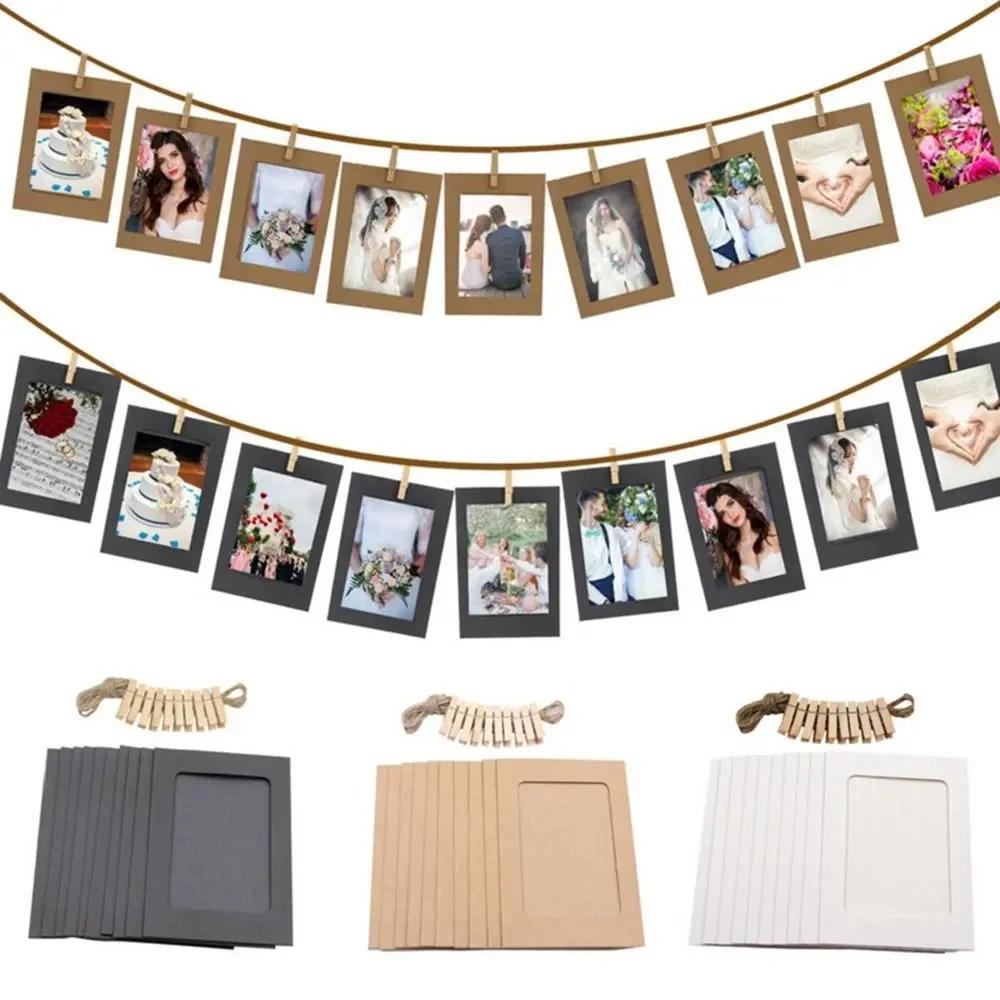 10 pezzi di cornici di carta combinate con clip cornici di carta kraft fai da te appese a parete album di foto decorazione della casa artigianale