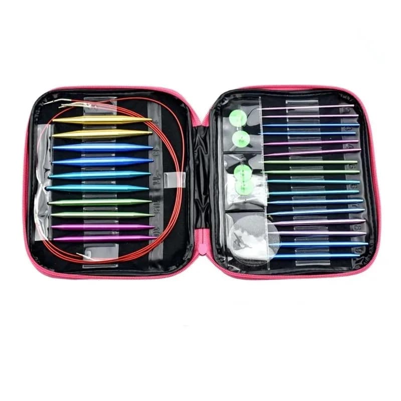 Uncinetti intercambiabili Filati per tessitura Strumenti artigianali per maglieria Kit di accessori Set di ferri da maglia circolari in alluminio con aghi