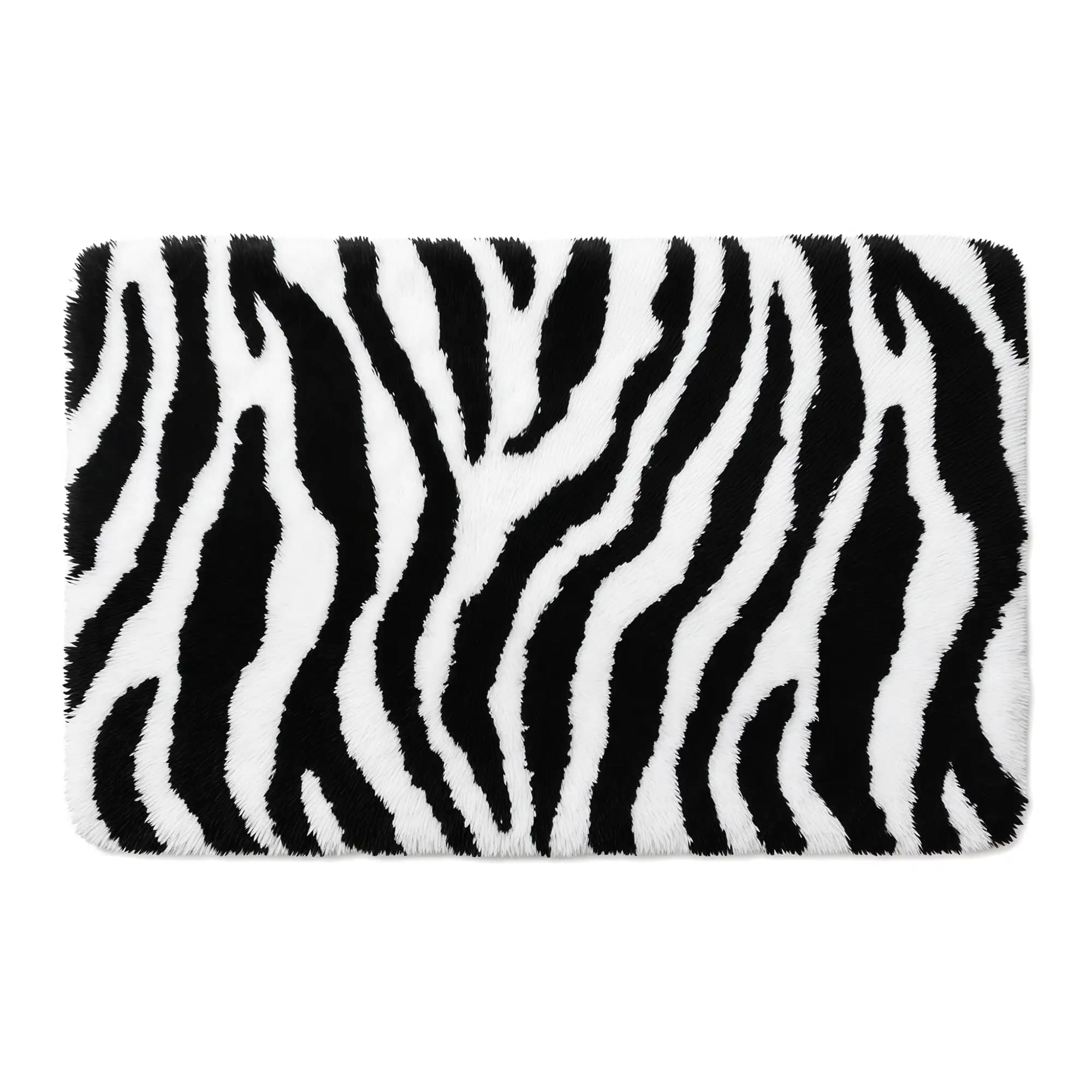 Zebra Pattern Absorbent Non-Slip Washable Bath Mat in Black 32 by 20 Inches