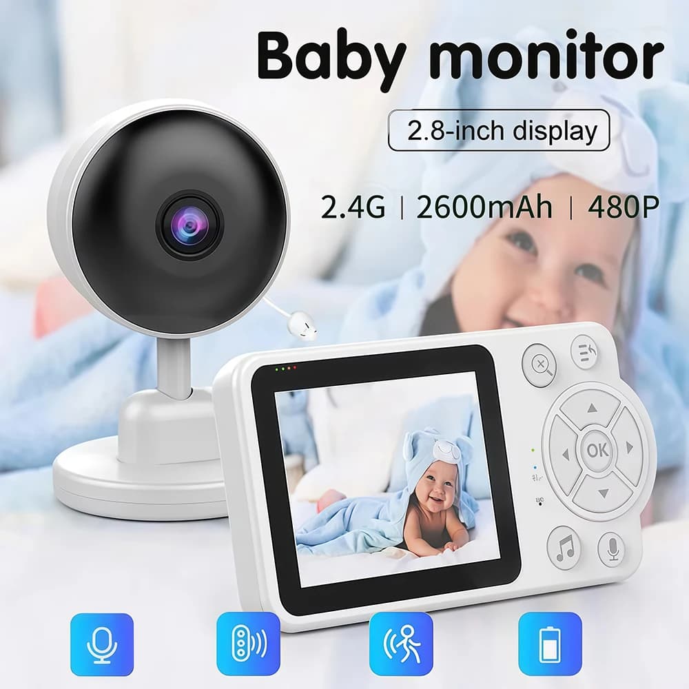 Baby monitor con telecamere Audio video bidirezionale Telecamera wireless per tata con batteria da 2600 mAh Schermo da 2,6 pollici Scheda TF Visione notturna