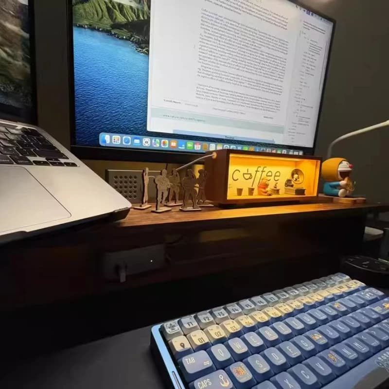 ‌ Supporto per monitor in legno con doppio binario, riser regolabile per laptop, regolatore ergonomico dell'altezza del PC, organizer da tavolo modulare
