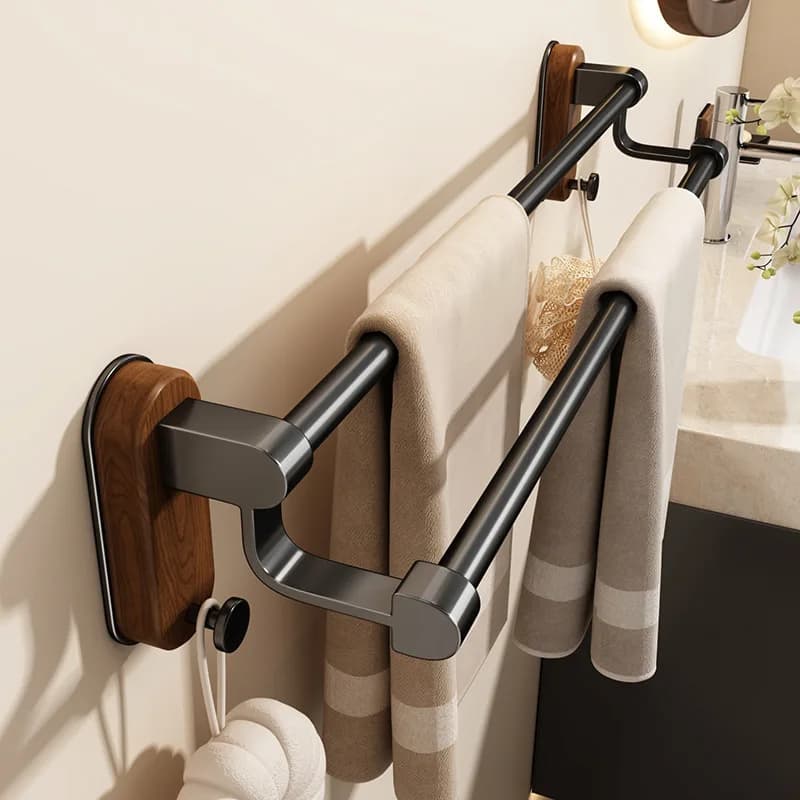Portasciugamani da bagno in noce, senza foratura, appendiasciugamani singolo per WC, asta portaoggetti da appendere per toilette