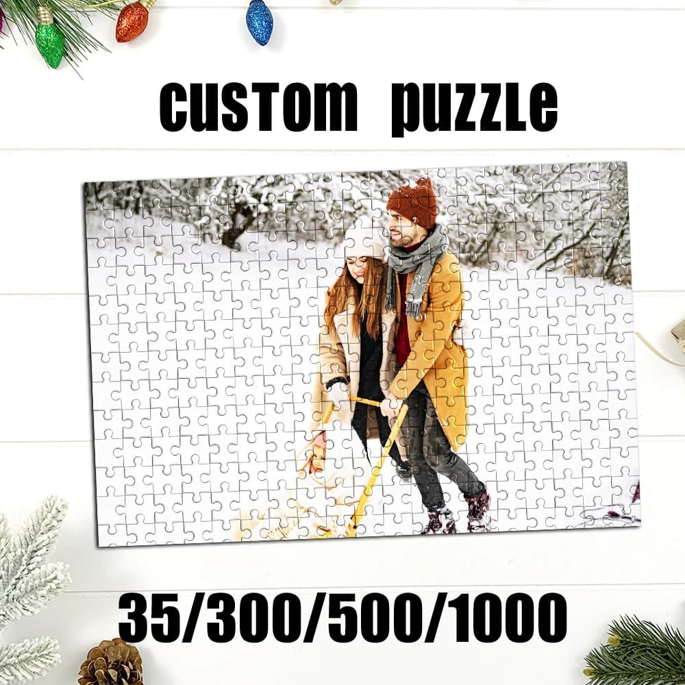 Puzzle Personalizzato con Foto, Tema Interattivo Coppia sulla Neve, Ritratto Fotografico Personalizzato, Dipinto a Mano, Regalo di Compleanno