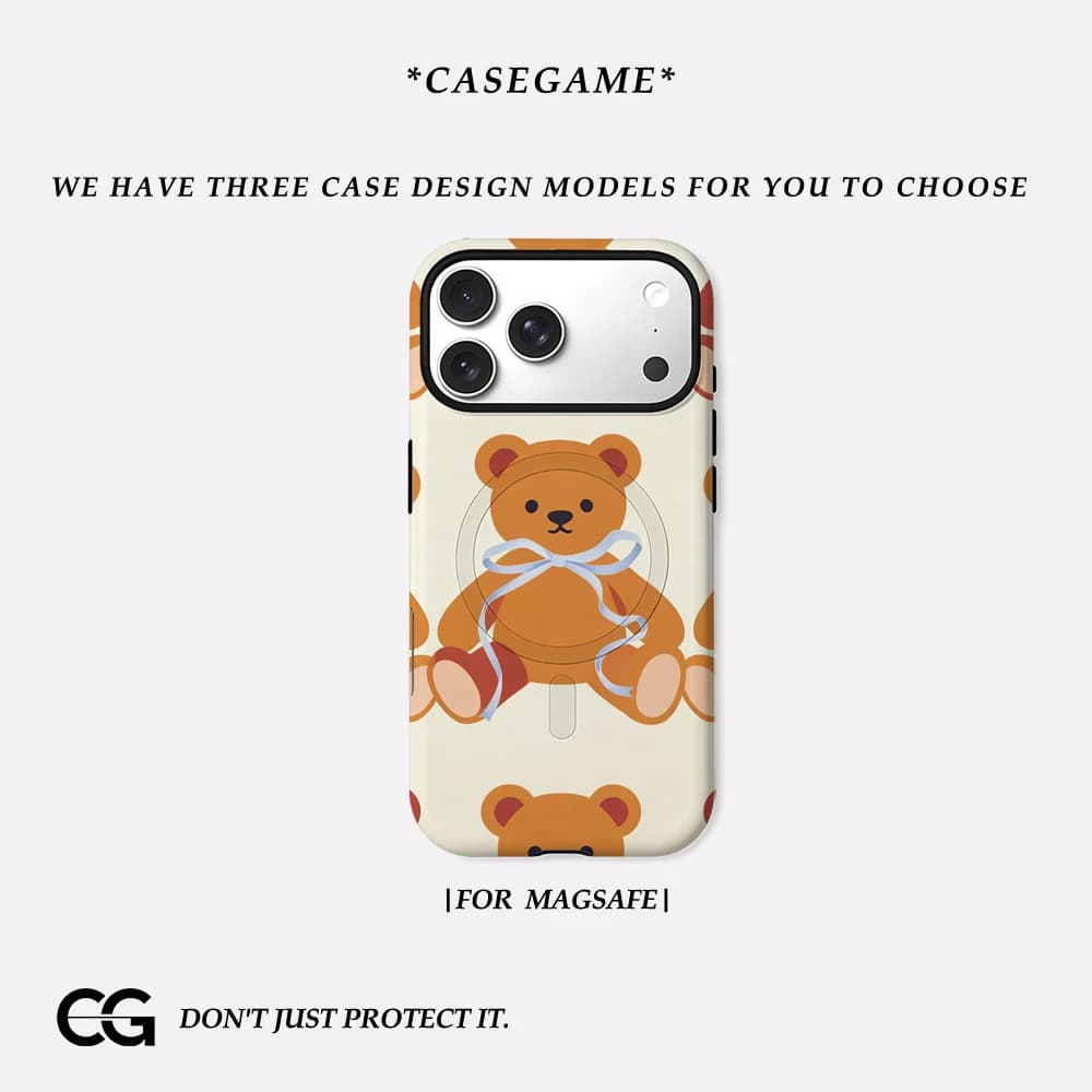 Casegame Cover Opaca Antiurto per iPhone 17 16 15 14 Plus 13 Pro Max con Bumper per MagSafe, in PC Rigido, Design Orsetto Teddy Carino