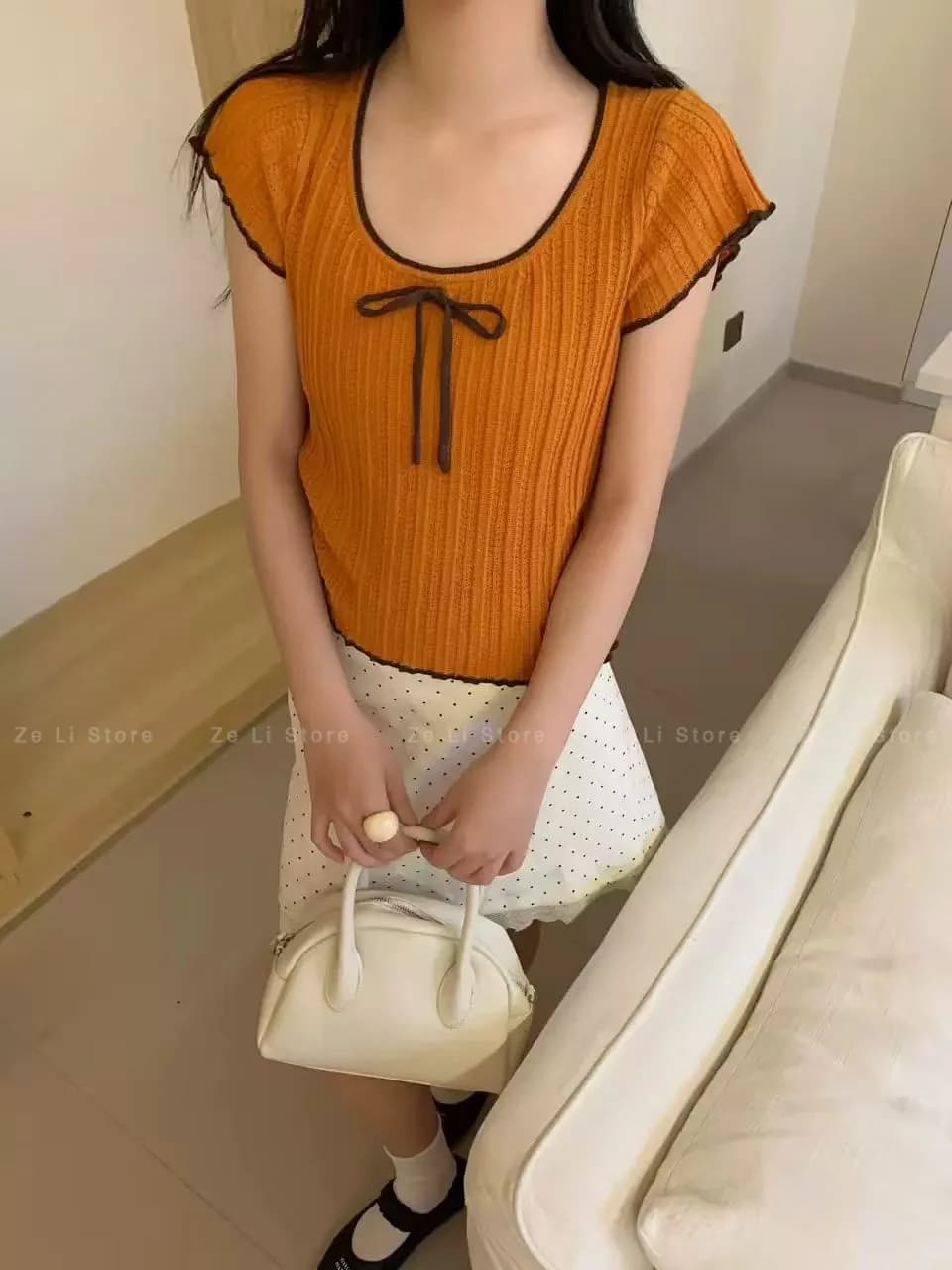 Ice Silk Knot T-Shirt Women's Short Sleeve Knitted Top Knot Design Summer Fashionable Gentle Ageless Korean Style