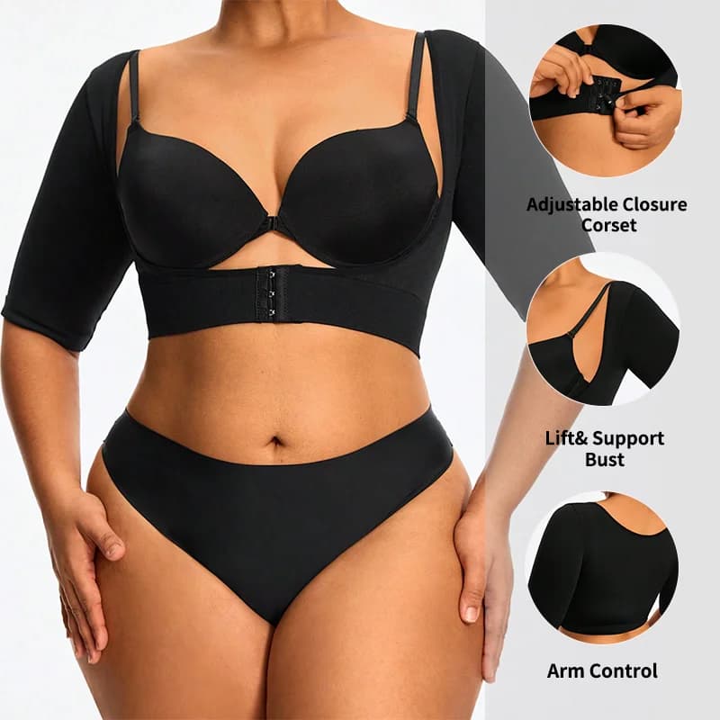 XL-3XL Donna Sexy Shaper Top Chiusura frontale Reggiseno Push Up Compressione del seno Parte superiore del braccio Shaper Manica corta Supporto per la schiena Shapewear
