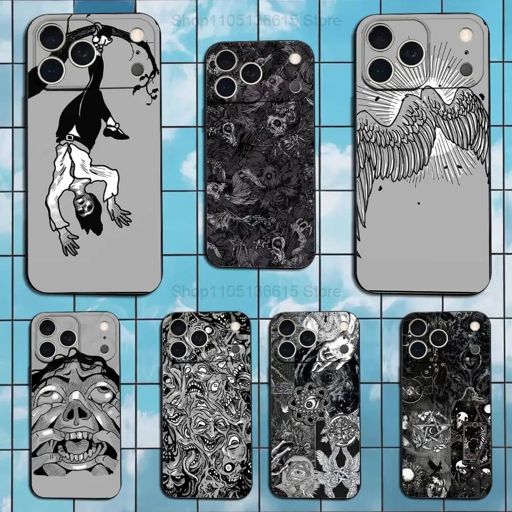 Custodia per iPhone con design Tarocchi Phasmophobia in silicone morbido nero per modelli 12, 14, 15, 16, 11, 17, 13, X, Mini, SE, XS, Plus, Pro, Max, 8, 7, XR