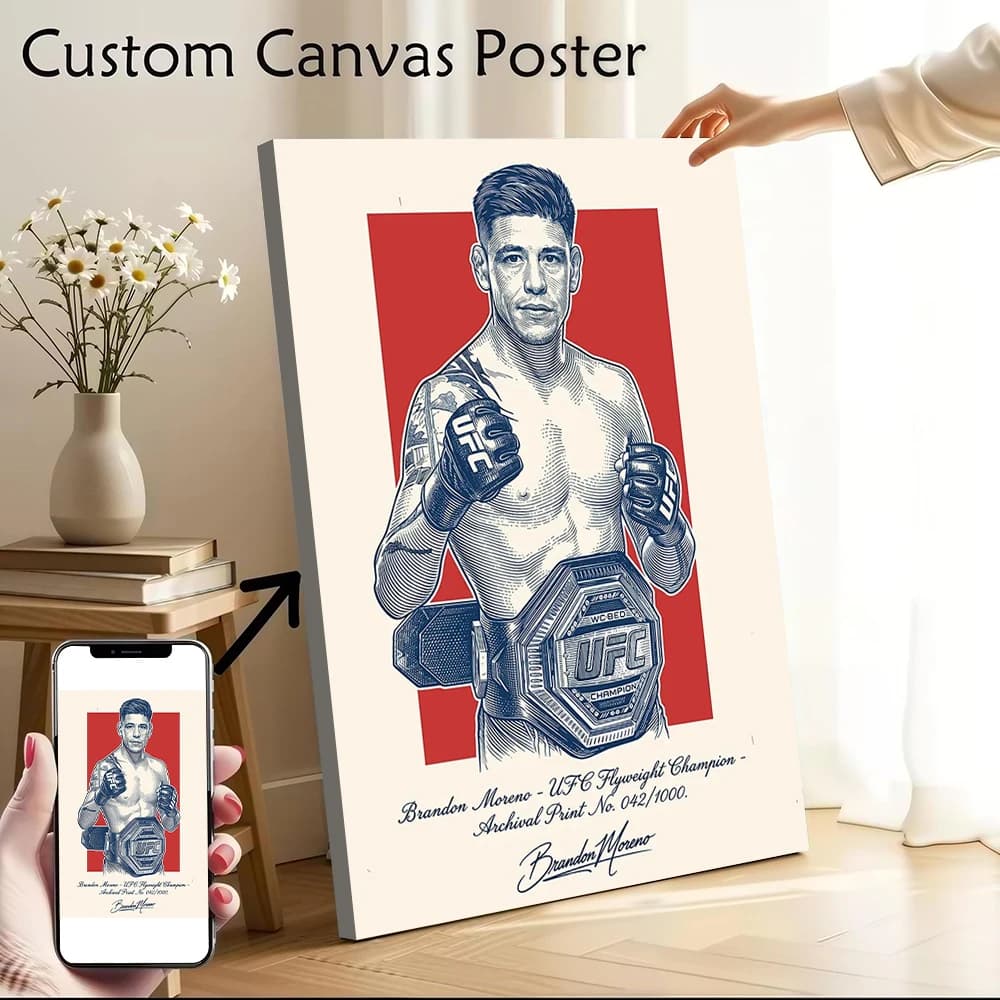 Poster Ritratto del Campione MMA Brandon Moreno, Stampa Personalizzabile su Tela per Quadri da Parete, Cornici Decorative