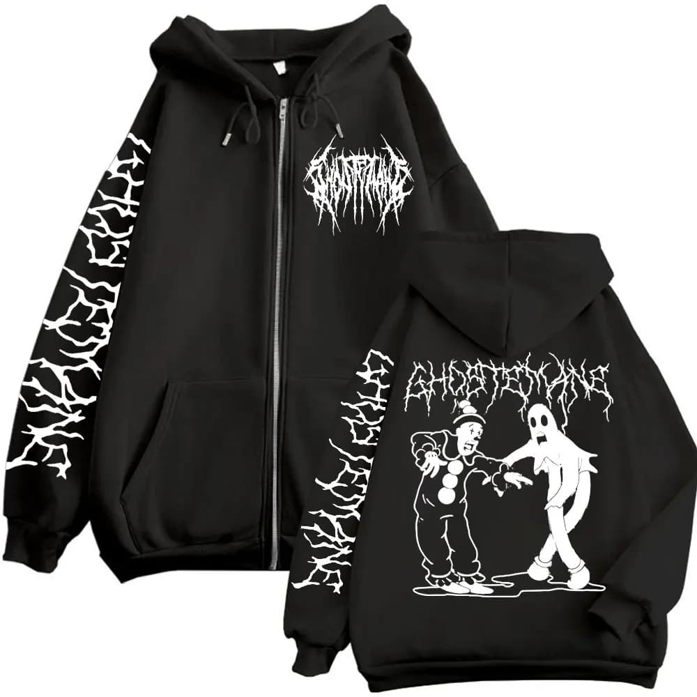 Felpe con cappuccio con cerniera con stampa Ghostemane Metal Rock Pop Music Felpe con cappuccio con zip Pullover vintage alla moda gotica da donna da uomo