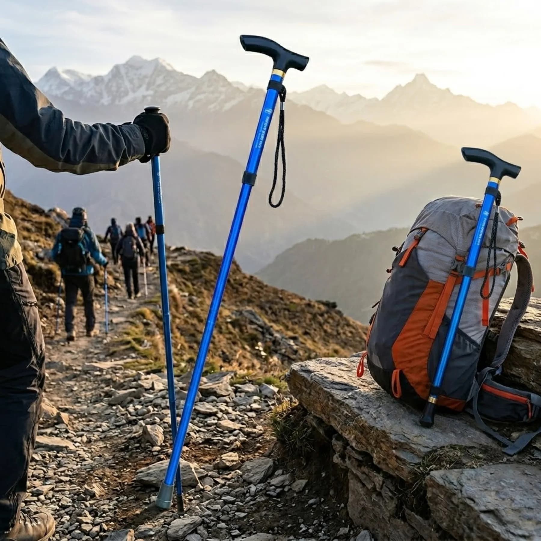Foldable Trekking Pole with Ergonomic Handle, Collapsible Portable Walking Stick for Outdoor Hiking & Climbing