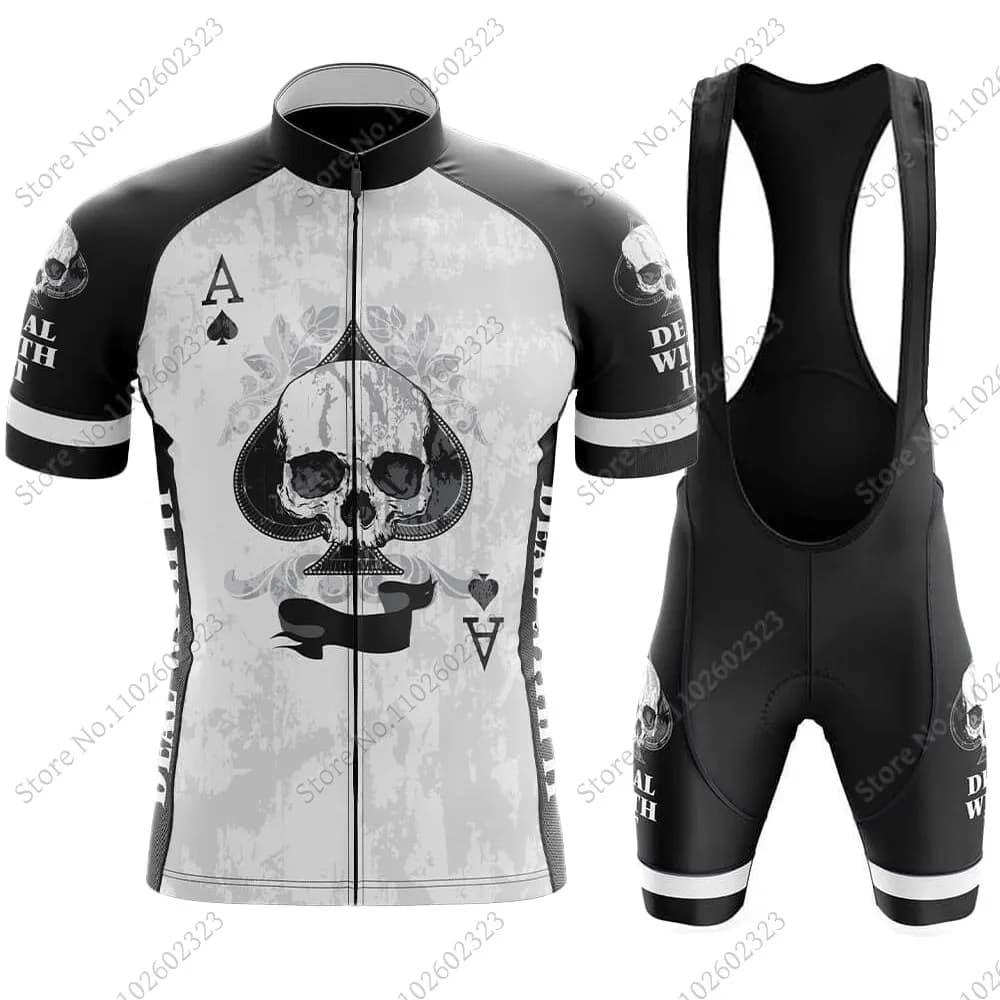 2024 Retro Skull Cycling Jersey Set Mens Bicycle Clothing Kit Summer Road Bike Shirts Suit Bicycle bavaglino Shorts MTB Ropa Maillot