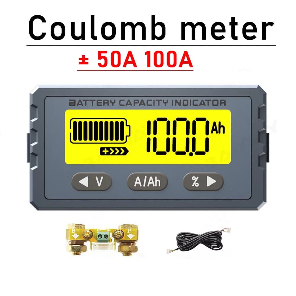 Electric Car Shunt Coulomb Meter Monitor Lithium Battery Capacity Power Display VOLT DC 12V 24V 36V 48V BMS Lead-acid Liion