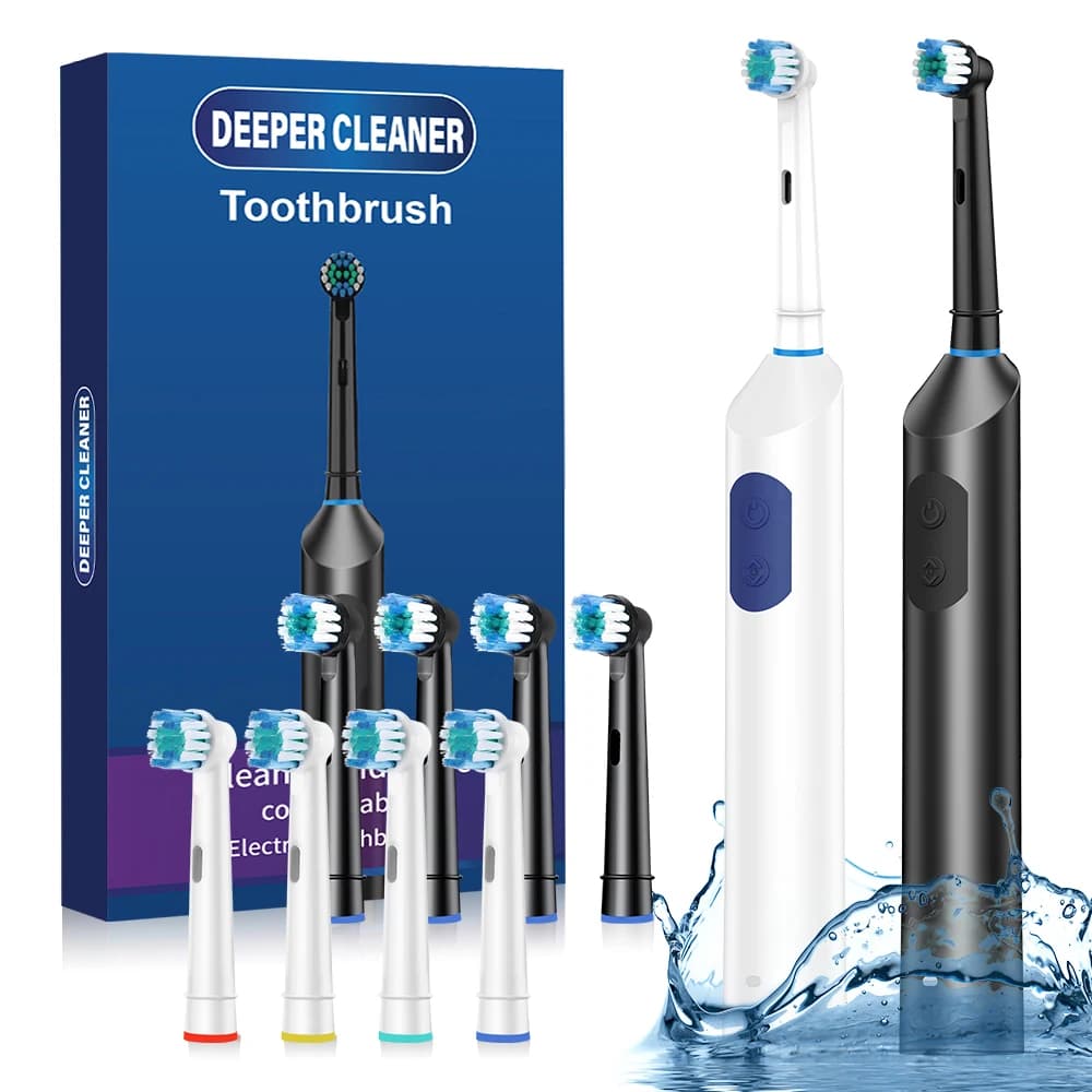 3D rechargeable electric toothbrush for deep cleaning for adults 5 rotating modes with 4 spare heads