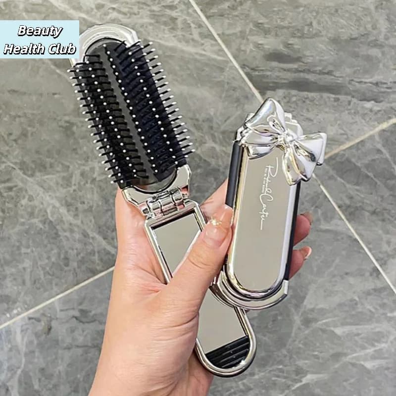【1 pettine pieghevole mini tascabile con specchio, spazzola portatile per massaggio, ideale per salone, viaggi, esterni, strumenti per lo styling e il trucco】