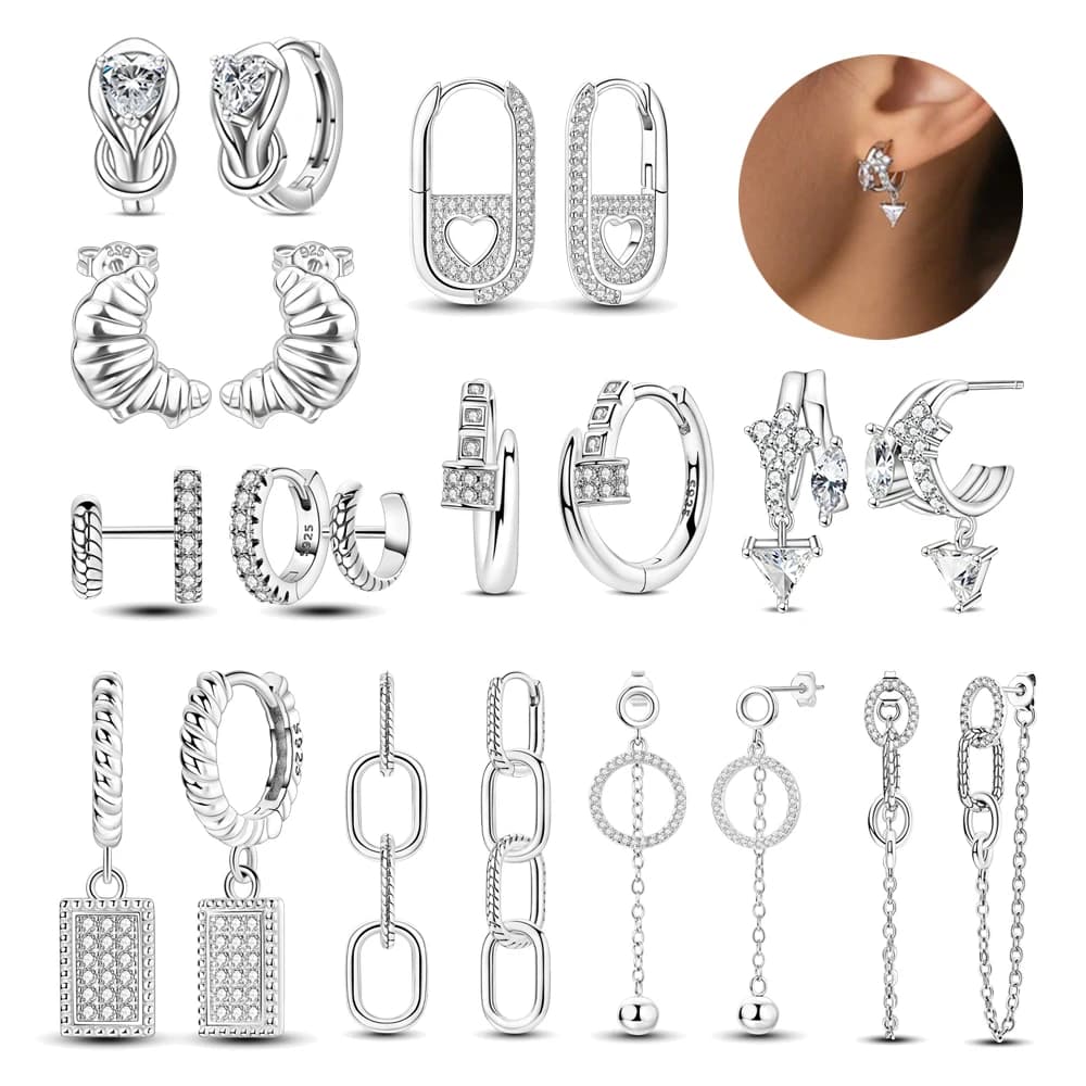 Semplici orecchini in argento sterling 925 con croissant a doppio anello con catena a freccia e nappa, accessori moda, regali