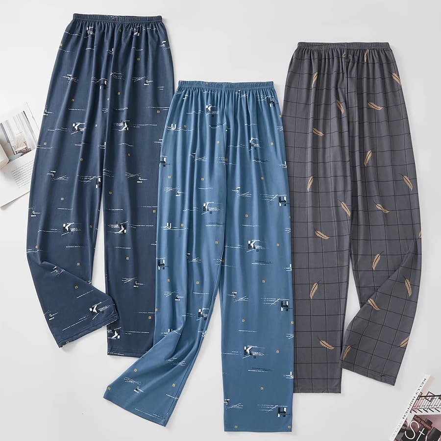 Confezione da tre pantaloni pigiama da uomo in primavera e autunno, pantaloni sottili, casual, larghi e comodi, possono essere indossati all'esterno, pantaloni e pigiami per la casa
