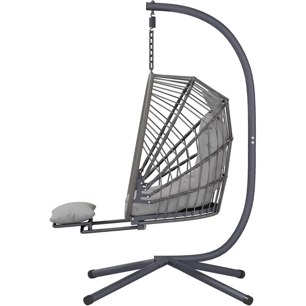 TIFICY Egg Chair with support and footrest, hanging rocking chair with patio hammock with interior cushion, light grey