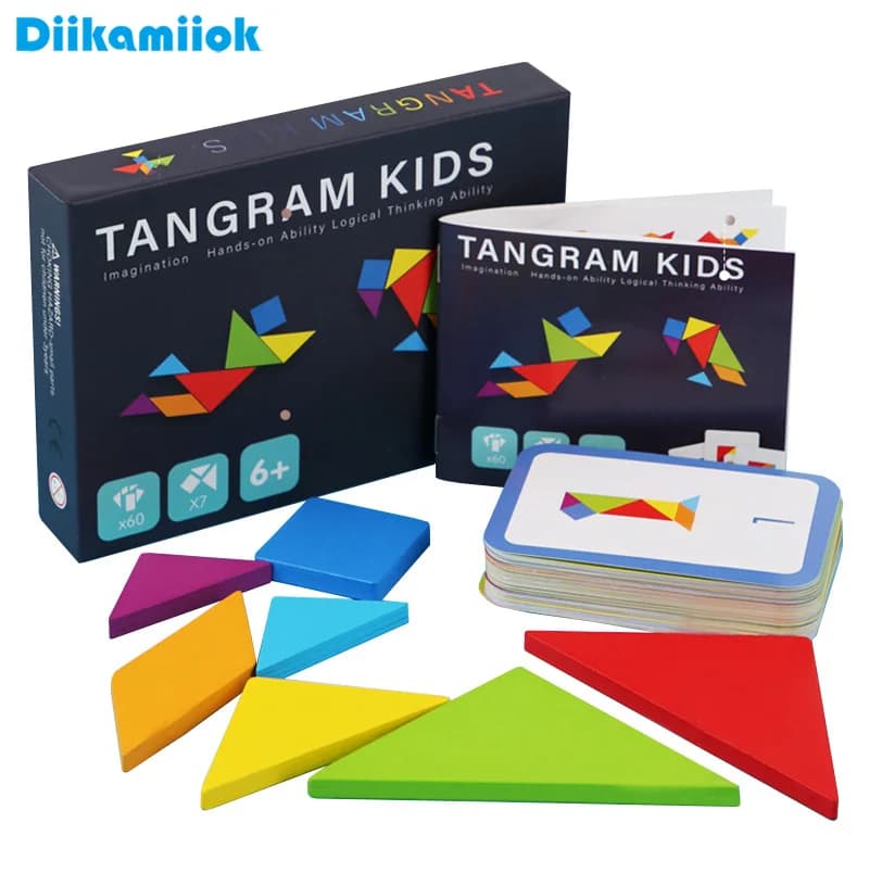 Tangram in legno Puzzle Giochi da tavolo Bambini Montessori Giocattoli educativi Bambini Asilo Forma geometrica Sussidi didattici