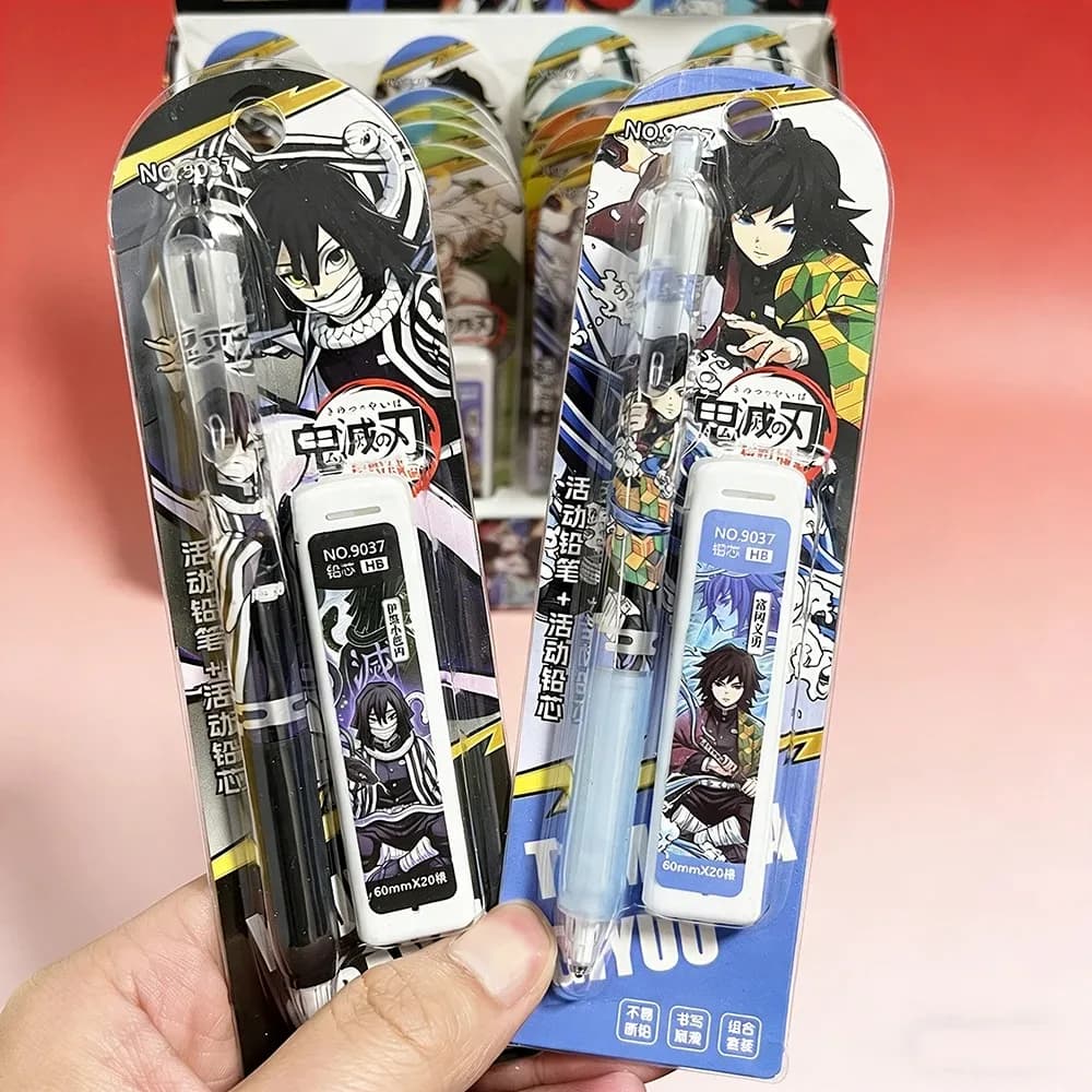 ♠24pcsAnime Demon Slayer Mechanical Pencil Set Cartoon 0.5mm Stationery Refill Not Easy To Break Lead Automatic Pencil Wholesale