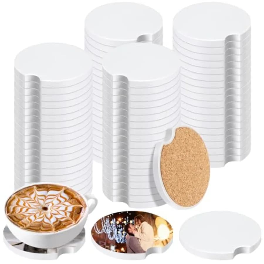 Set di Sottobicchieri in Ceramica per Sublimazione, Sottobicchieri per Auto Personalizzabili, Sottobicchieri in Ceramica Grezzi per Sublimazione 2.6'' Rotondi