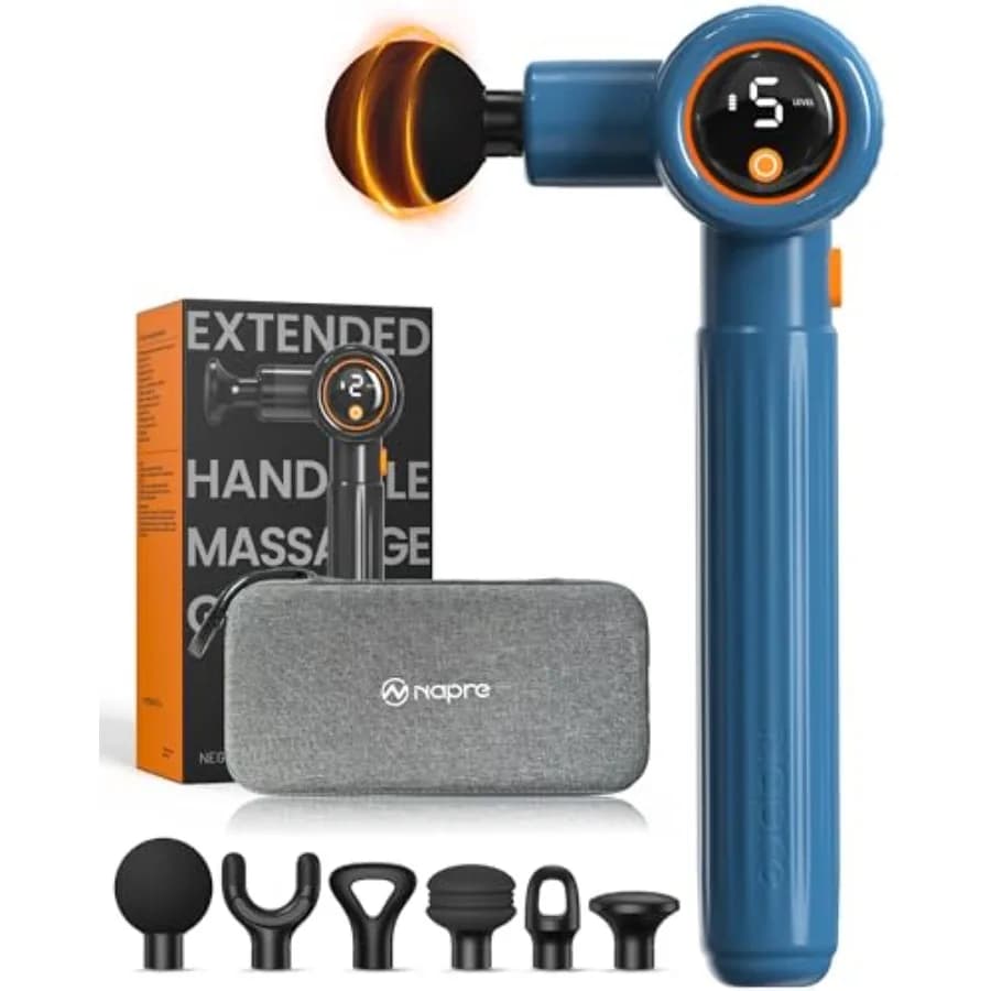 Background Massage Gun for Back, Neck, Shoulder, Life and Body Fabrics; Plastic ABS Blue with Extensible Ergonomic Handle and 3