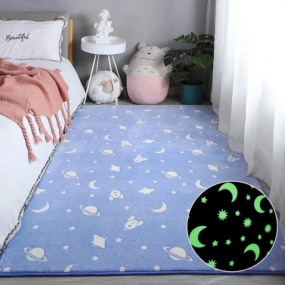 Tappetino con stelle notturne luminose, 5x7 piedi, morbido tappeto da gioco per bambini, tappetino decorativo antiscivolo, blu, tappeto per camera da letto e soggiorno