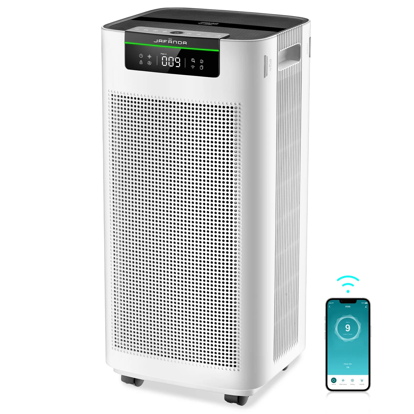 Jafner purificatore d'aria per la casa grande stanza 3800 ft², APP e Alexa, filtro aria a carbone attivo HEPA Ture, purificatori d'aria HEPA intelligenti