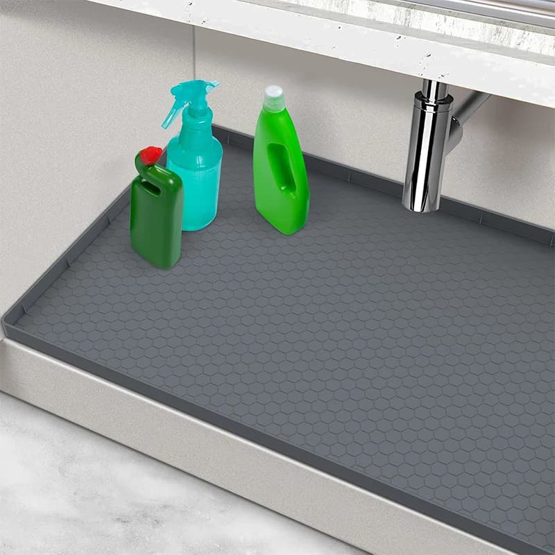 LMETJMA Waterproof Under Sink Mat Silicone Under Sink Liner Bathroom Kitchen Cabinet Protector Mat Easy to Clean Bathroom Tray
