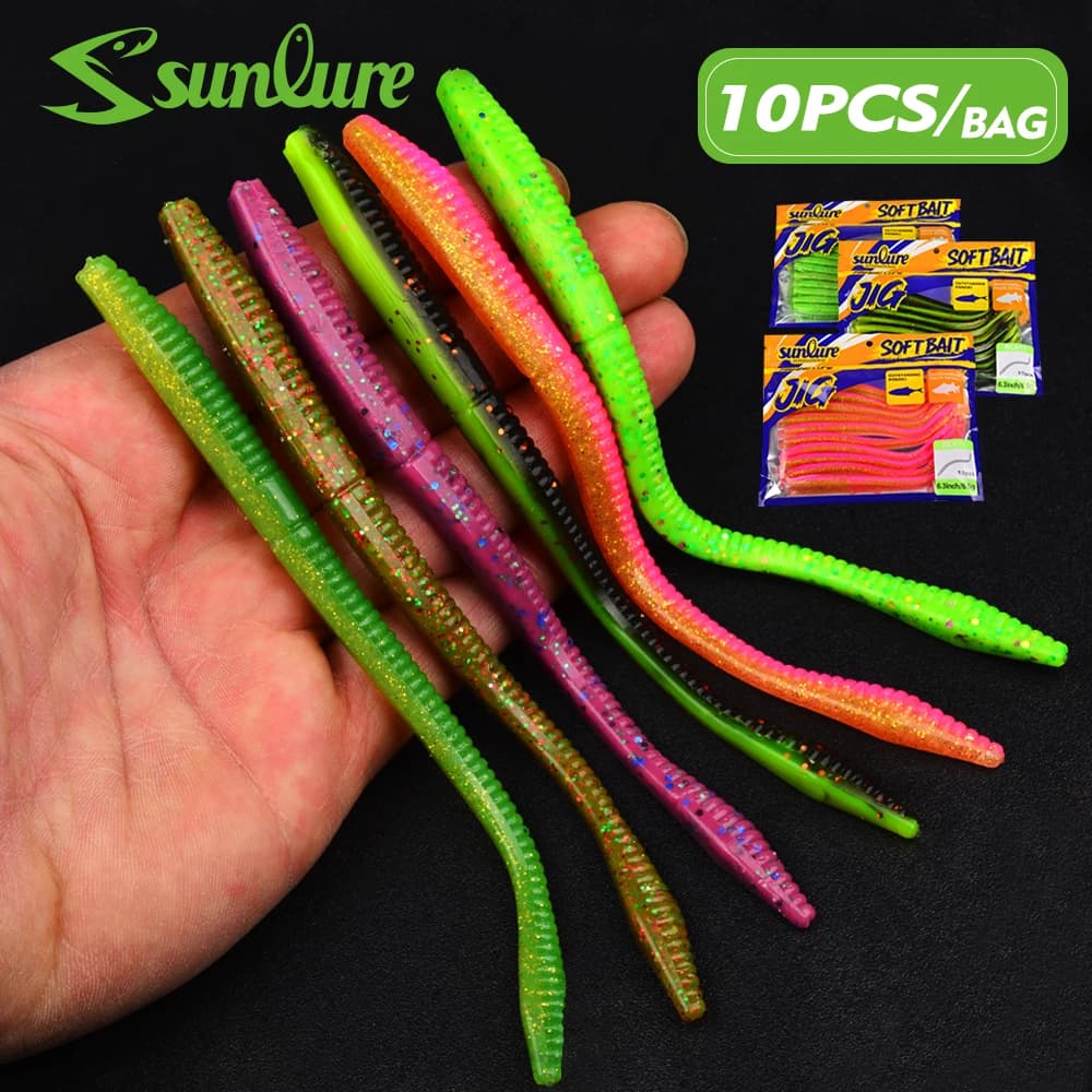 Sunlure 10 Pezzi/Confezione 16CM Esche Artificiali in Silicone a Forma di Verme Morbido Biomimetico per la Pesca di Trota, Storione, Salmone e Pesca in Mare