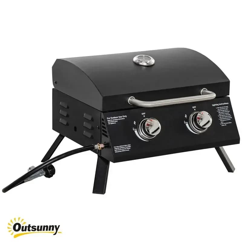Barbecue a carbone da 21,75 pollici, griglia portatile con 2 bruciatori, maniglia resistente al calore, gambe pieghevoli, posacenere rimovibile, termometro, acciaio al carbonio, per cucinare all'aperto, campeggio, nero