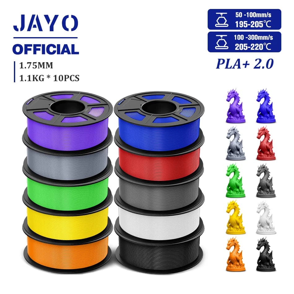 JAYO 2.0 PLA Plus 3D Filament 1.75MM 10 PLA Rolls + 3D Printer Filament Ordained 3D Printing Filament High Tenacity