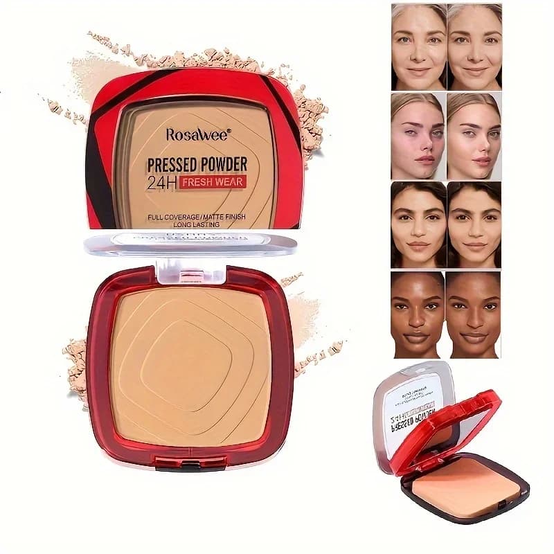 Total coverage opaque pressed powder foundation with soft applicator, powder makeup with matt finish without weight 24 hours of fresh wear