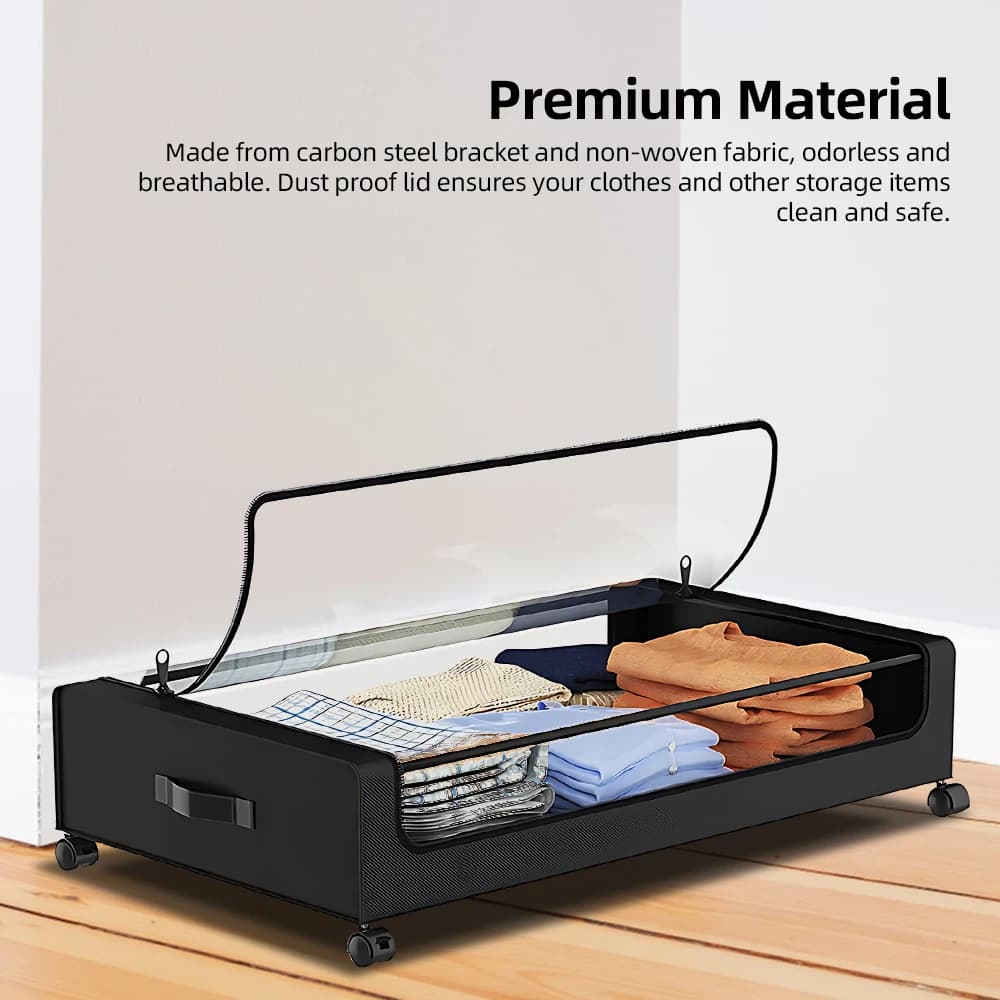 Contenitore Trasparente Sottoletto con Ruote e Coperchio, Organizer Scorrevole in Plastica per Vestiti, Scarpe, Dormitorio, Camera da Letto, Armadio