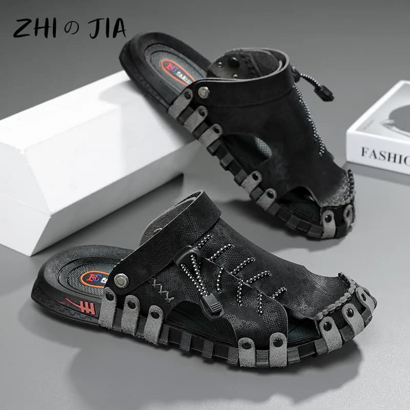 Summer Beach Shoes Fashion Slippers Large Handmade Men's Shoes Outdoor Breathable Sandals Driving Flat Shoes 39-46