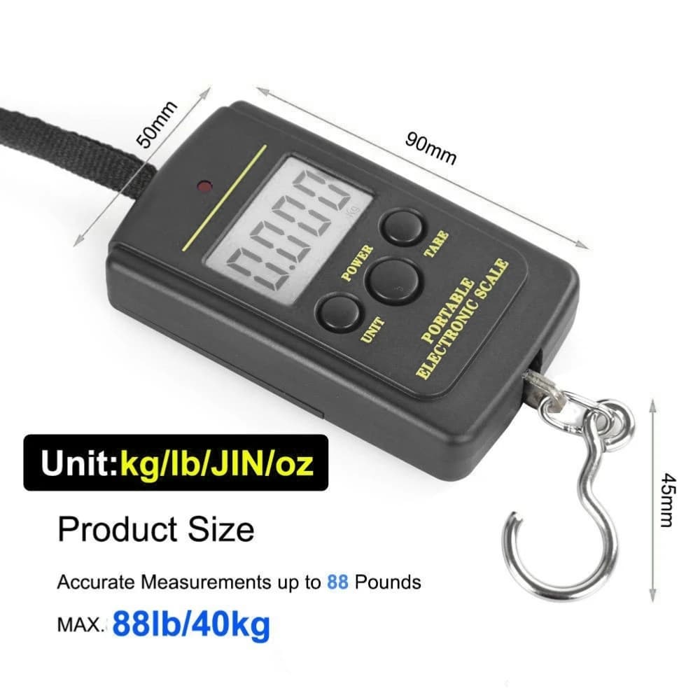 Bilancia Digitale Elettronica Portatile da 40kg/10g con Display LCD e Gancio per Pesca, Bagagli, Viaggi e Cucina