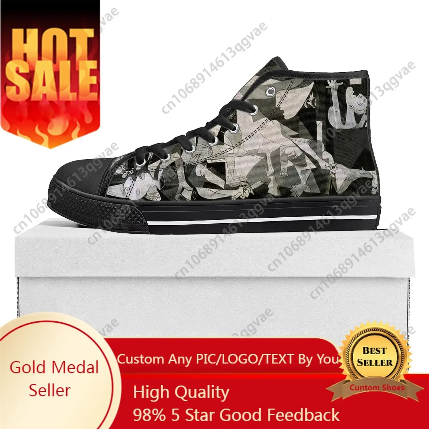 Picasso Famous Oil Paint Guernica High Top High Quality Sneakers Mens Womens Teenager Canvas Sneaker Couple Shoes Custom Shoe