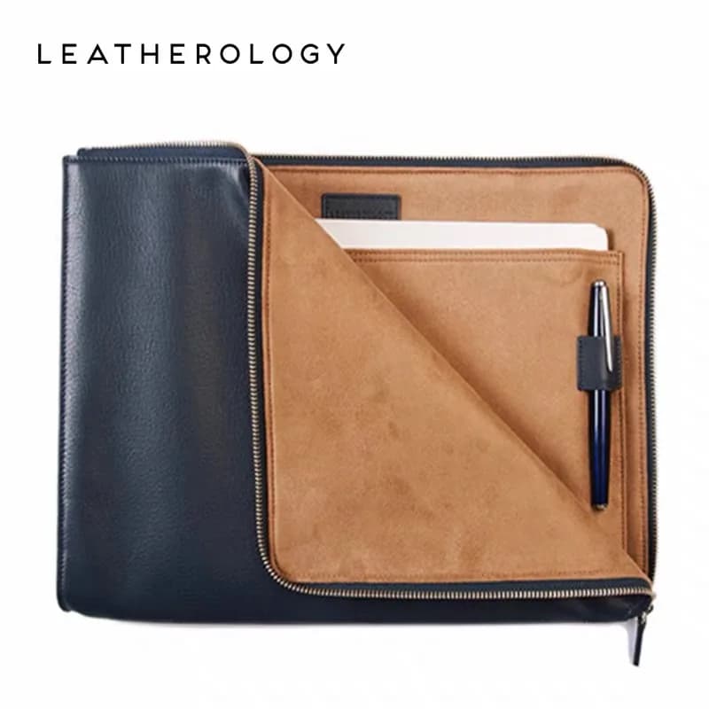 LEATHEROLOGY Borsa portadocumenti in pelle con cerniera, borsa porta laptop, valigetta portatile, cartella portadocumenti.