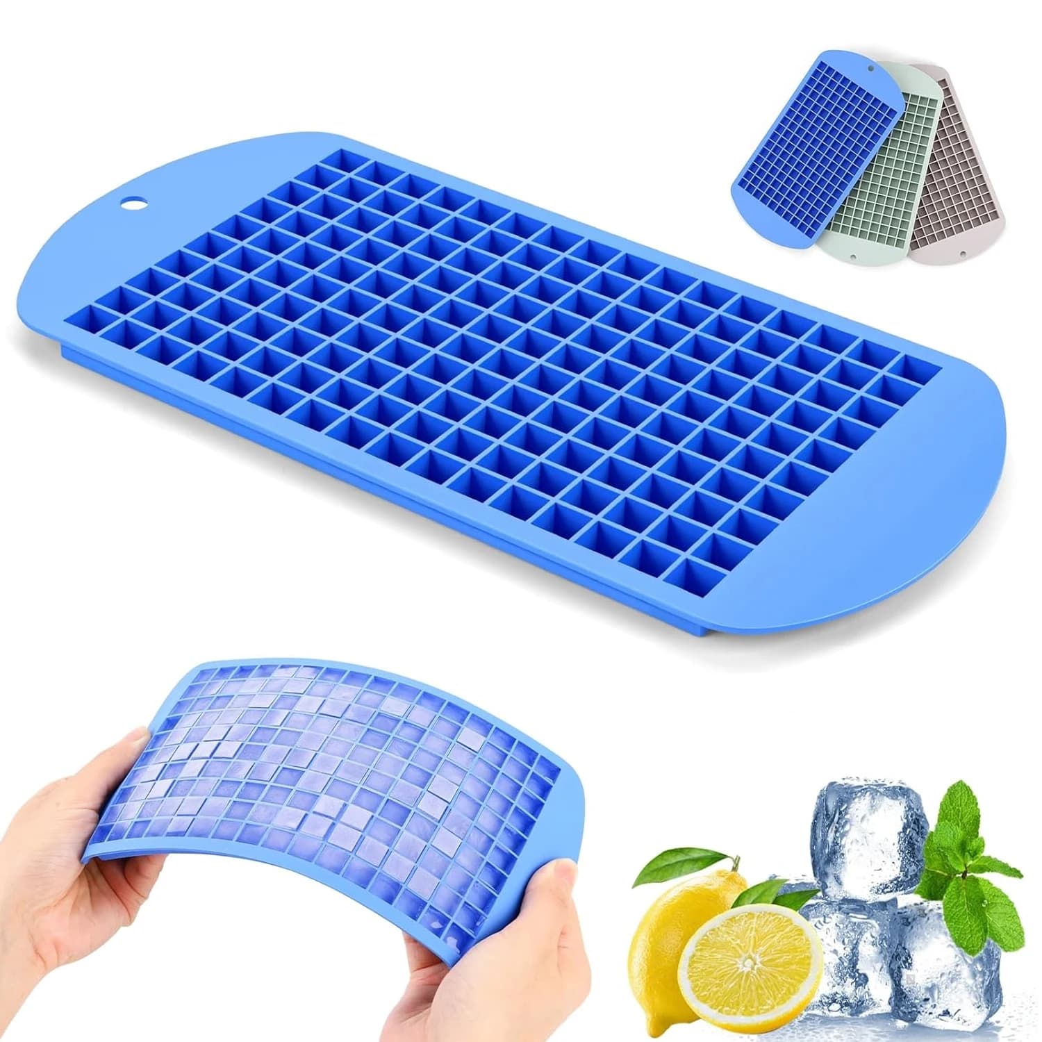 Stampo per cubetti di ghiaccio in silicone da 1 cm, impilabile, facile da rilasciare, 160 cubetti di ghiaccio tritato, piccolo stampo per congelatore e cucina