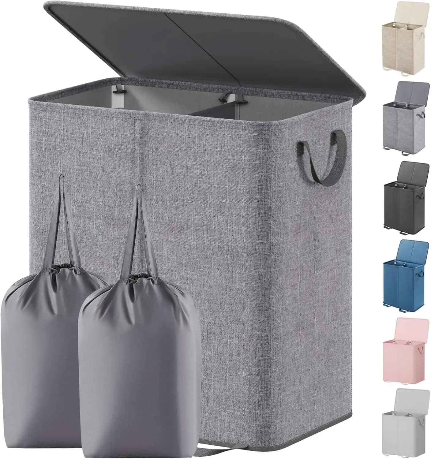 Large Folding Wallet with Cover, Removable Bags and 2 Dividers, Grey Basket for Bedroom, Laundry, Wardrobe