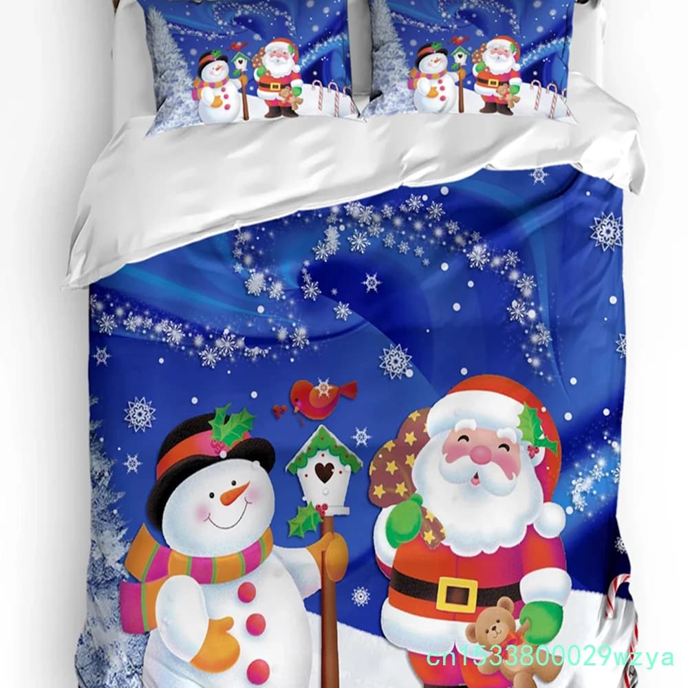 Christmas Santa Snowman Snowflake Duvet Cover Bed Bedding Set Home Textile Quilt Cover Pillowcases Bedroom Bedding Set No Sheet