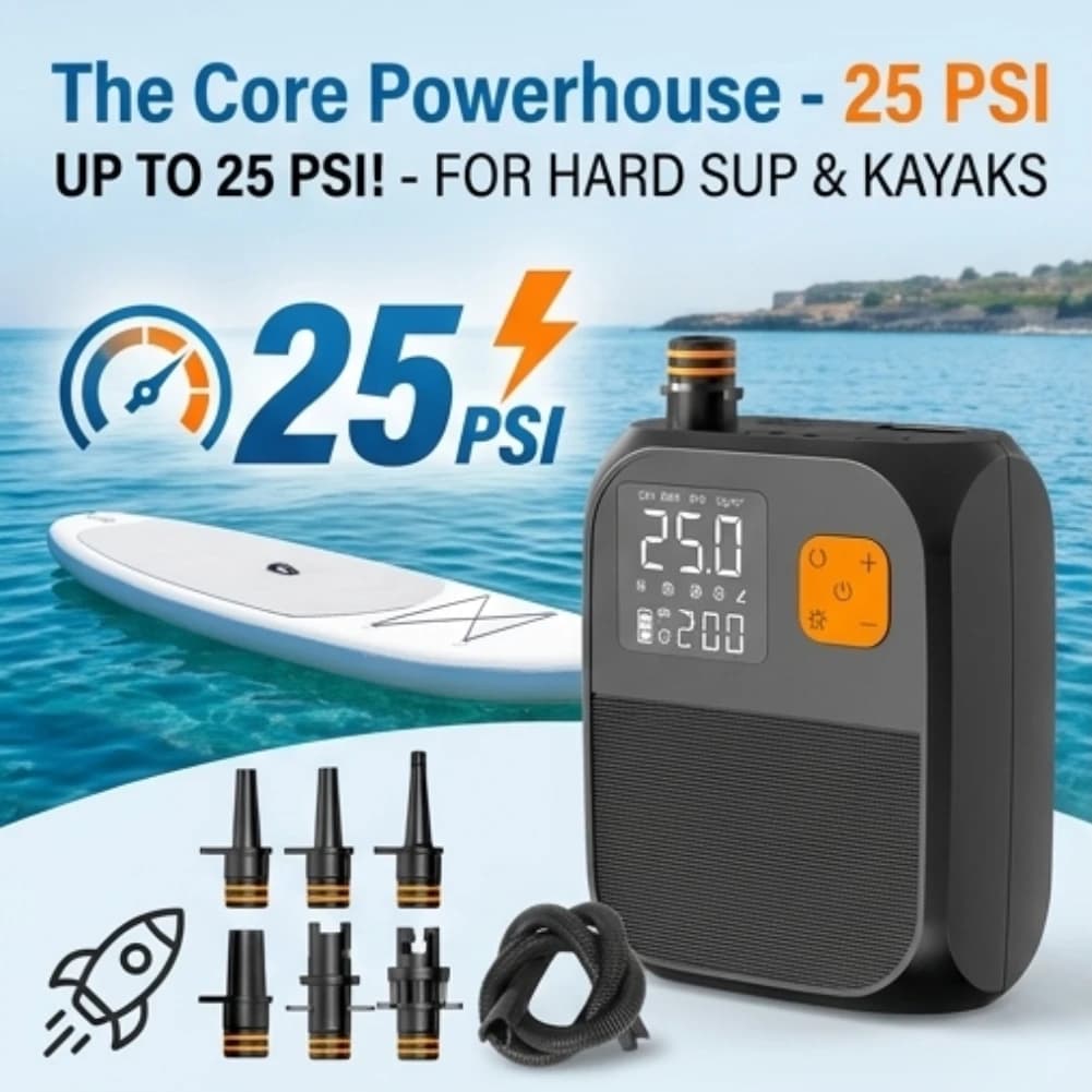 Pompa Elettrica ad Alta Pressione 25PSI per SUP, Pompa Gonfiabile Intelligente con Spegnimento Automatico per Paddle Board, Kayak, Barca, Accessorio per Sport Acquatici all'Aperto