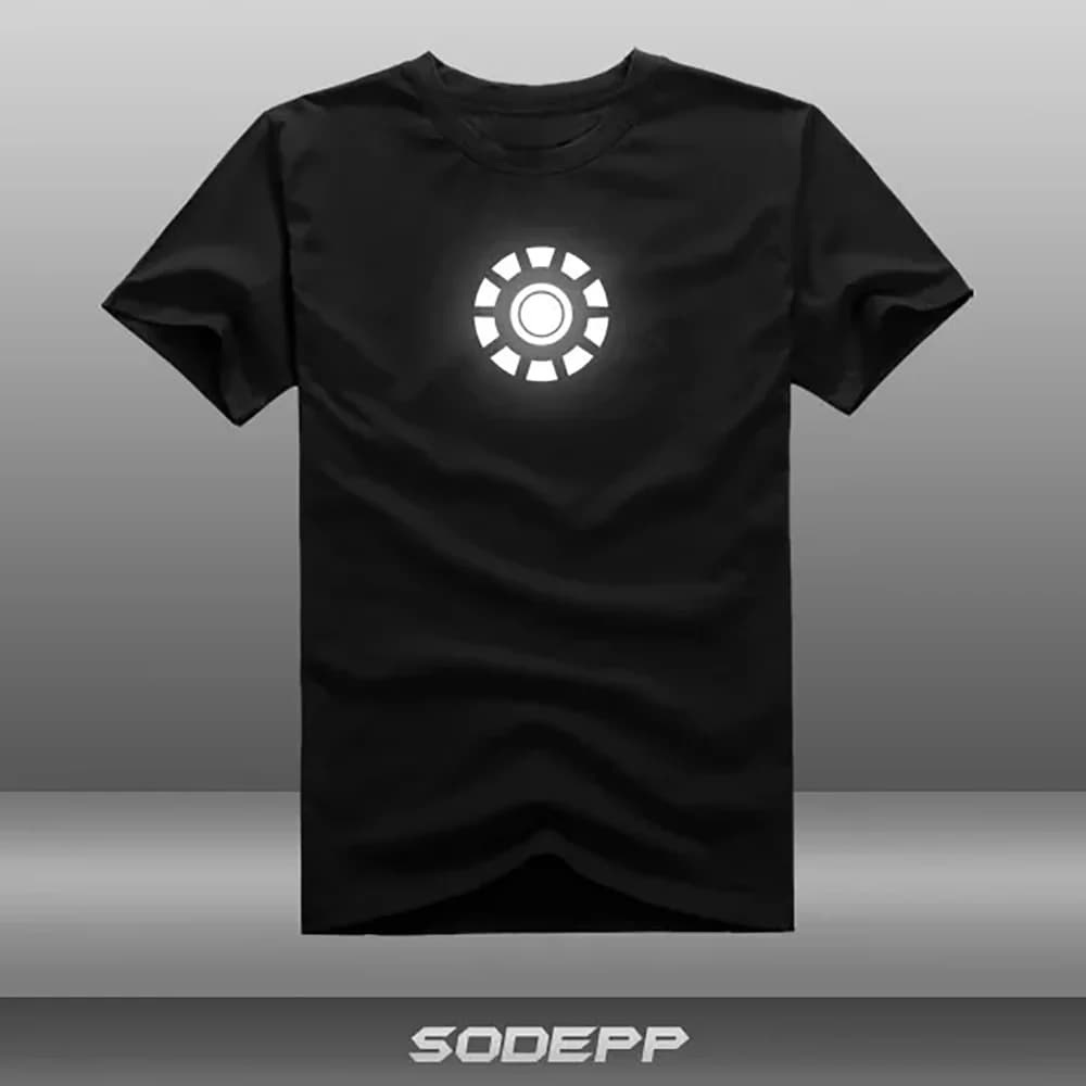 【SODEPP】 Film Reflecting Iron Man Generation Ark Reactor T-shirt in cotone a maniche corte Abbigliamento estivo Girocollo