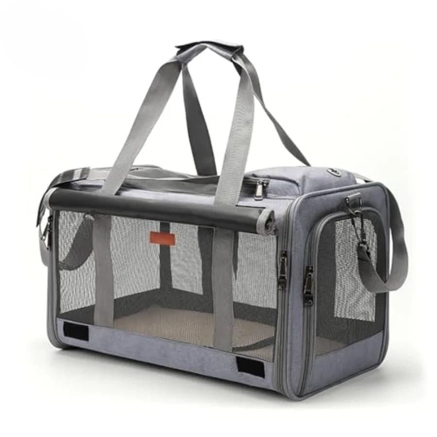 Trasportino Morbido Pieghevole per Cani e Gatti da 19x10.5x11.5 Pollici, Fino a 20 Libbre, Lavabile, Grigio, per Viaggi
