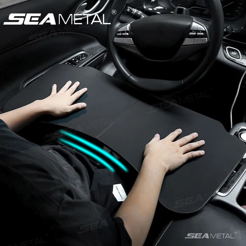 SEAMETAL Vassoio temporaneo per auto per laptop Tavolo da tavolo per auto stabile con grande carico Portabevande pieghevole per tavolo da pranzo per auto di grandi dimensioni