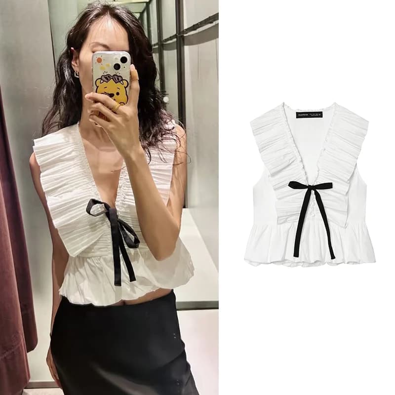 Women's Blouse Tops Summer 2026 New Chic Slim V-neck Bow Tie Elegant Blouse Summer Women's Comfortable Travel Street Tank Tops