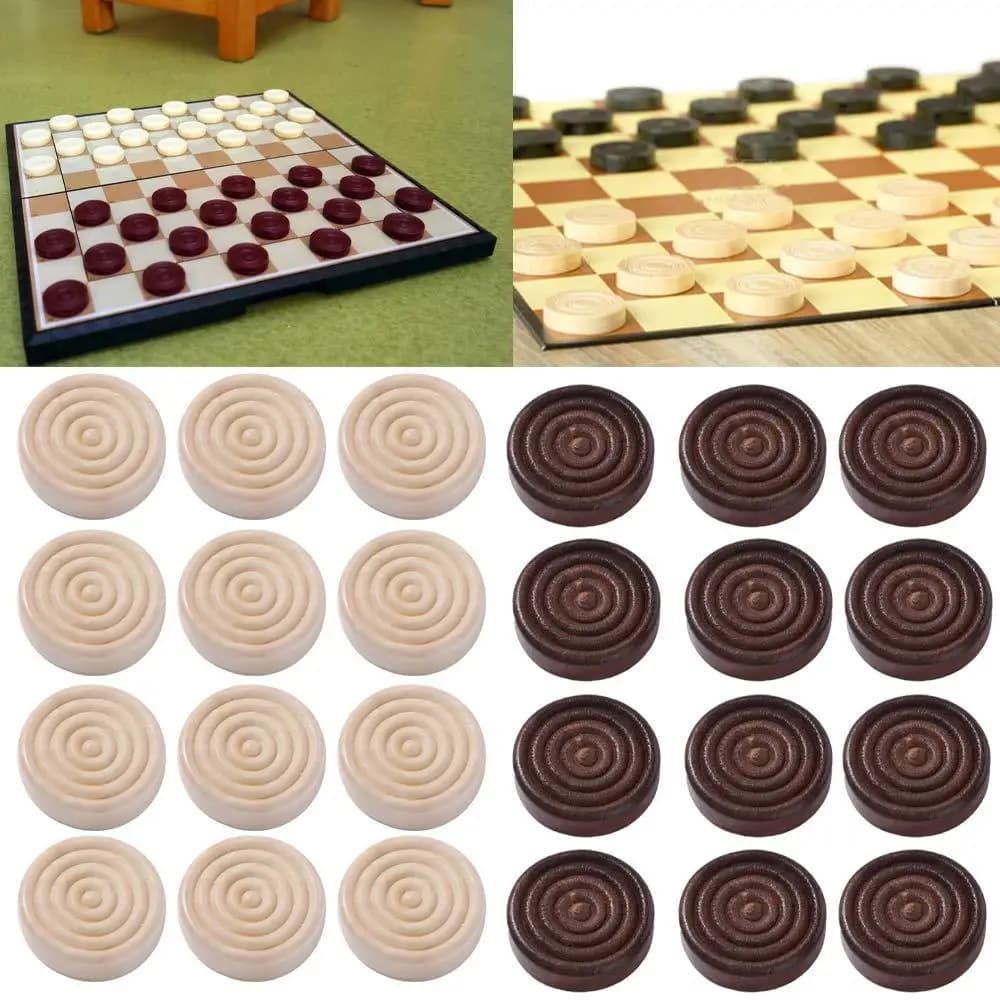 Set di 24 Pezzi per Dama Internazionale, Accessori Standard per Gioco degli Scacchi, Pezzi Rotondi in Legno per Dama