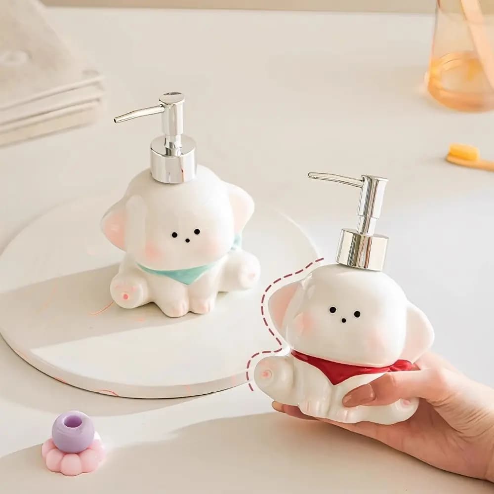 Dispenser di Sapone Liquido in Ceramica a Forma di Cane, Bottiglia per Lozione con Pompa a Pressione, Bottiglia Vuota Carina per Shampoo e Detersivo