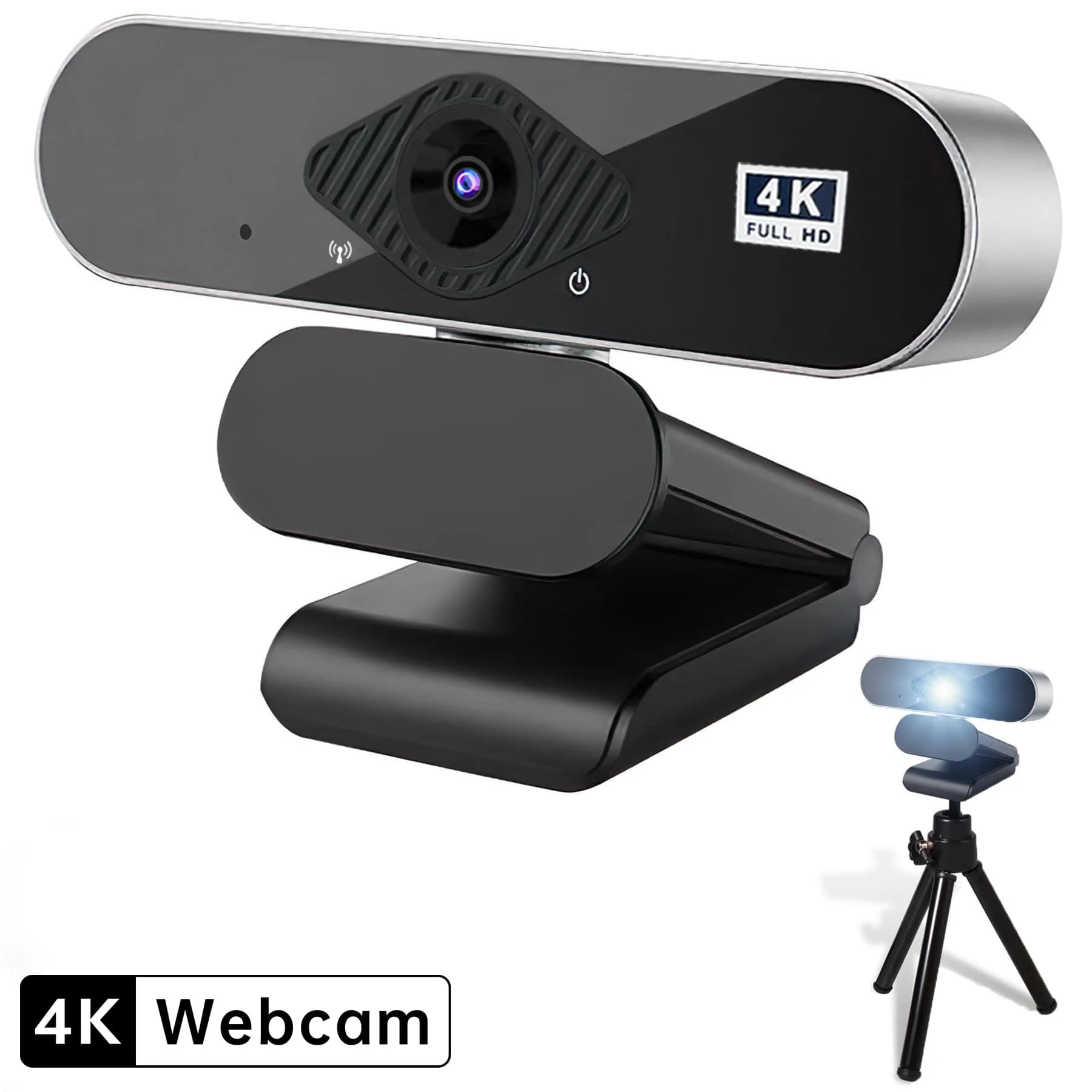 EXHQDR Webcam USB 4K Messa a fuoco automatica 8MP 30FPS, Plug & Play con adattatore di tipo C e treppiede per streaming, videochiamate, creazione di contenuti